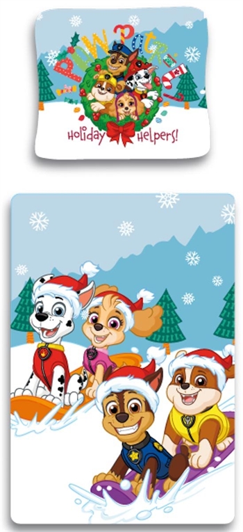 Jule sengetøj 140x200 cm - Paw Patrol sengetøj - Holiday helpers - 2 i 1 design - Sengesæt i 100% bomuld